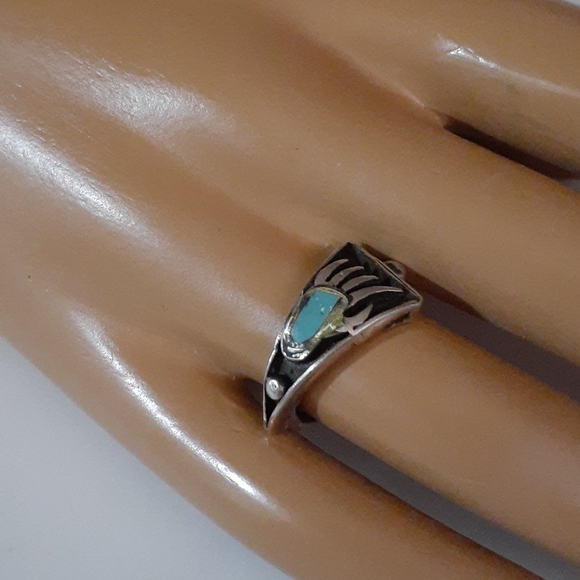 VTG 💙 REAL Bearclaw Inlaid Turquoise Sterling Ring - Picture 8 of 10